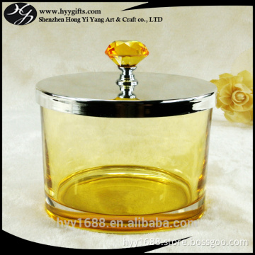 large yellow glass candle jar with lid for 3 wick candle